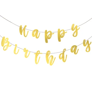 Xieli Birthday Party Paper Banner Black Gold Happy Birthday Banner Hanging Decorations