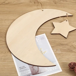 Ramadan Star Moon Pendant for Muslim Festival Home Party Decorations Handcrafted Wooden Crafts Supply