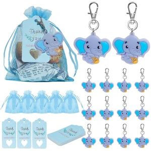 DAMAI 30 Pack Elephant Party Return Favors with 30 Blue Baby Elephant Keychains 30 Thank You Tags and 30 Gift Bags for Elephant