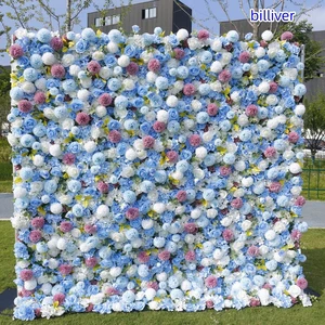 5D simulated fabric flower wall background wall blue white gradient artificial flower decoration one-piece rose wall for wedding