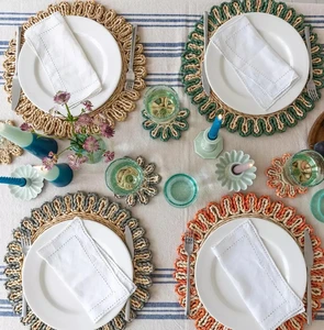 Classic Eco-Friendly Woven Rattan Placemats Dining Table Natural Braided Hollow Wicker Charger Plates Thanksgiving Christmas