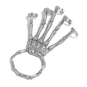 Halloween Punk Exaggerated Ghost Hand Skeleton Alloy Bracelet Metal Ring Style 15*6cm