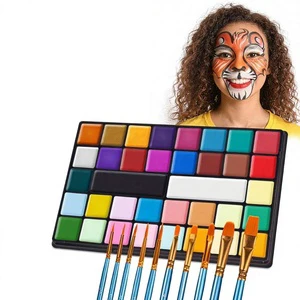 Face Painting 36 Colors Kit-10 Professional Brushes 30 Reusable Stencils Halloween Party Birthday Christmas Beauty
