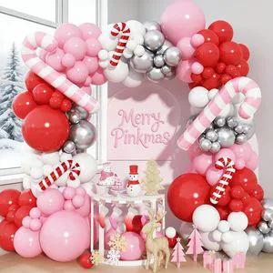 Christmas Garland Arch Kit Candy Foil Balloons Pink Red White Latex Balloons Christmas Party Wall Decor Backdrop