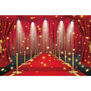 Red Carpet Stage Backdrop Award Ceremony Photo Background Birthday Glamorous Event Party Banner Customizable