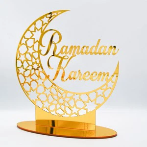 Eid Mubarak Acrylic Ornament With Light Strip Ramadan Moon Decorations for Home Eid Ramadan Islamic Muslim Party Favor Supplies