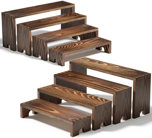 2-Piece Large Wooden Tiered Display Stand Set, Stackable Cupcake Riser For Vendor Events & Dessert Tables (12-9.6 Inch)