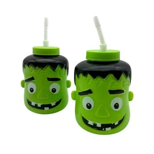 Halloween Parties Events Decoration Ghost Frankenstein Classic Style Special-shaped Plastic Water Bottle Cup Straw Letterpress