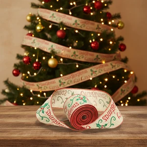 Santa Claus Plaid Floral Patterns Polyester Ribbon Christmas Tree Decoration Gift Ribbon Holiday Tinsel China Christmas