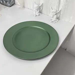 Green 13 Inch Charger Plates Bulk Round Wedding Chargers Plastic Dinner Plates for Table Setting Wedding Party Decoration