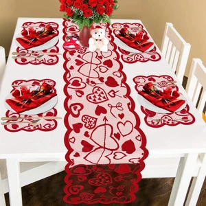 Set of 5 Happy Valentines Lace Table Placemats Table Runner for Valentines Table Decorations Dinner Party Supplies