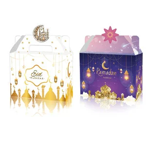 12pcs Ramadan Treat Boxes Mosque Moon Lantern Eid Mubarak Party Favors Muslim Party Decorations Gifts 16*12*9cm Paper