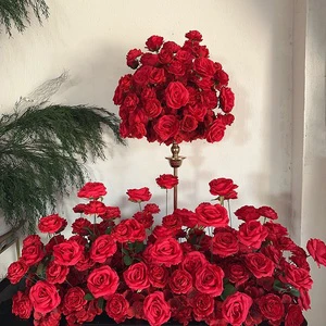 Customized Red Color High Quality 1m Wedding Table Centerpieces Art Rose Flowers Aisle Decoration Artificial Flower