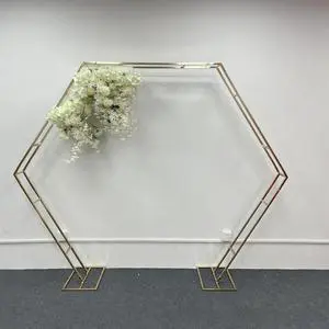 Golden Wedding Backdrop Stand Geometric Double-Bar Hexagonal Iron Arch Frame Metal 200-240cm Wedding Event Party Supplies