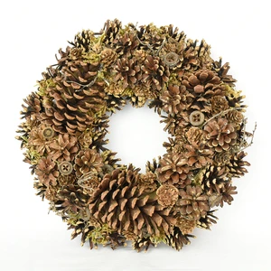GY BSCI Handmade Christmas Decor Garland Ornament Natural Pinecones Foam Wreath
