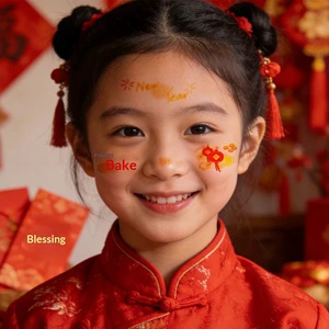 New Year Children's Face Makeup Sticker Set-12 Pieces Water Transfer Printed Cute Cartoon Fortune Blush Stickers for Spring