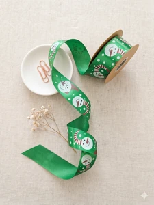 Wholesale Factory Supply Christmas Snowman Pattern Satin Gift Ribbon Polyester Ribbon for Holiday Gift Packing