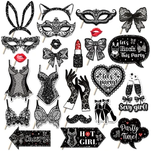 PZ339 Black Lace Photo Booth Props Sexy Lace Photo Props Kit for Girl Bikini Party Decoration Supplies