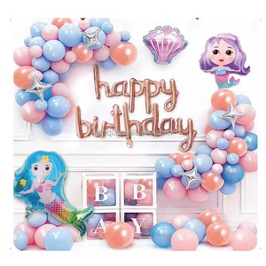 Ready to Ship Mermaid Theme Birthday Party Decorations Set Happy Birthday Banner Balloon Garland Kit Balloon Globos