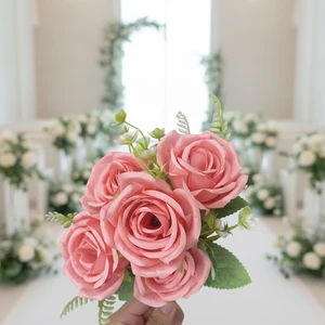 Rose Bouquet Handmade Artificial Flowers Wedding Centerpieces Home Table Decoration Bridal Shower Gift Floral Arrangement