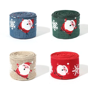 Xmas Bows Custom Printed Christmas Wired Ribbon Width Burlap Christmas Wired Edge Ribbon for Wreath Tree Decoration