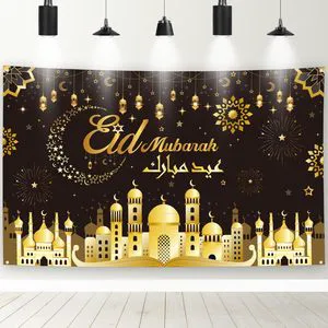 Ramadan Eid Mubarak Decorations Gold Black Muslim Islamic Photography Backdrop Photo Booth Prop Decor Eid Version Party Supplies