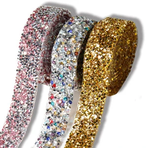 Rhinestone Ribbon Diamond Tape Glitter Strass Sticker Hot-Fix Self-adhesive Crystal 3cm Width DIY Gift Wrapping Wedding Roll