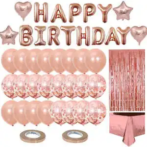 Rose Gold Blue pink Set Party Rain Silk Tablecloth Birthday Balloon Set Birthday Party Decoration