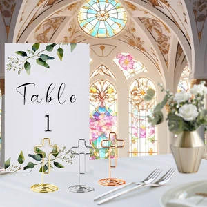Cross-shaped Metal Modern Eco-friendly Memo Clip Seat Card Holder Cute Table Number Holder for Church Wedding Anniversary Party