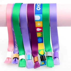 Low MOQ Event Wrist Band Custom Colors Printing Logo Festival Fabric Wristbands With Plastic Closure Cloth Bracelet for Parties