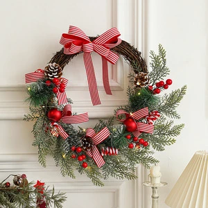 Xmas Decor Christmas Door Wreath Pinecone Red Berry Pine Needles Artificial Christmas Wreath 40CM Christmas Garlands Wreaths
