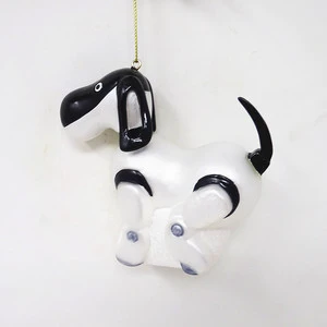 Factory christmas glass tree standing robot dog pendant
