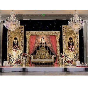 Grand Wedding Prince Princess Stage Decoration Traditional Indian Wedding Stage Decoration Splendid Gold Theme Wedding Stage USA