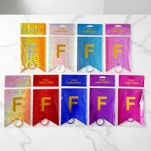 Spanish Party Supplies Happy Birthday Bunting Glitter Paper Banner for Birthday Decorations Latin America Market