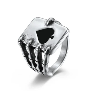 American Retro Style Skull Ghost Hand Spade Ring & 18K Gold Plating Spade Poker Bracelet Inlaid Setting