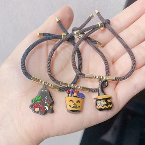BM1192 Chic 18k Gold Plated Enamel Enamel Ghost Scream Pumpkin Halloween Fish Charm String Cord Bracelet for Girls Boys Women