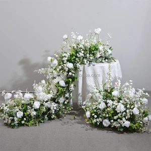 Wholesale Forest Style Greenery Artificial Flower Runner Silk Lily Floral Runner Wedding Centerpiece Arch Table Decoration