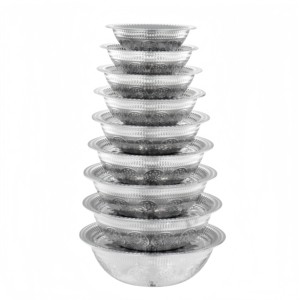 Factory Direct Cheap Sunflower Embossed Stainless Steel Tray Set Hot Selling African Market Round Silver Fruit Serving Plate