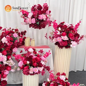 Burgundy and pink Wedding Floral Decoration Set Romantic Wedding Reception Table and Backdrop Decorations