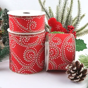 Classic Christmas Ribbon with Snowflake Wire Edge Christmas Tree Bow Decoration Polyester 10 Yards Silk Screen Printed Wholesale