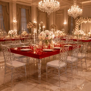 New Model Wedding Furniture Crystal Transparent Rectangle Red Acrylic Wedding Party Banquet Dining Table for Wedding Event Decor