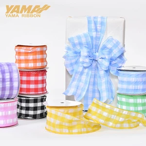 Yama Stock Sale 2.5 Inch 63mm Christmas Red Plaid Wired Ribbon 10 Yards