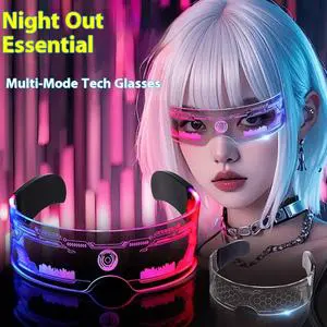 Fashion Acrylic Glow in the Dark Futuristic Cyberpunk Flashing Led Luminous Party Glasses for Men and Woman