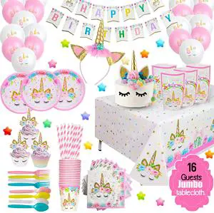 Hot Sale Pink Unicorn Party Kit Party Plate Cutlery Colorful Birthday Banner Unicorn Party Tableware & Table Decorations