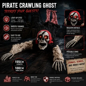 Animated Crawling Pirate Skeleton Scary Light-up Eyes Halloween Decoration For Outdoor Garden Haunted House Party Props