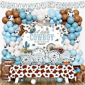 256 Pieces Balloon Chain Decoration Western Cowboy Style Baby Boy Birthday Party Supplies Disposable Tableware Set