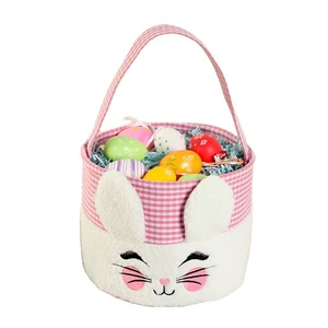 Easter Day Decoration Gift Egg Tote Bunny Bag Seersucker Easter Bucket Custom Kids Children Gingham Easter Basket