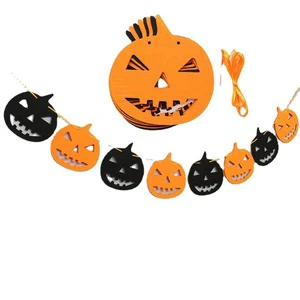 Halloween Party Felt Triangle Flag Pull Banners Pierced Flower Hanging Decoration for Scene Layout Lovers