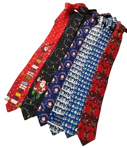 ISO Sedex Certified High Quality Polyester Neck Tie Fashionable Christmas Printed Style Panel Design Necktie For Party Wear