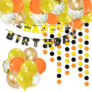 Construction Theme Party Decoration Kit Latex Balloon Banner Circle Dot Garland for Birthday Festival Decorations